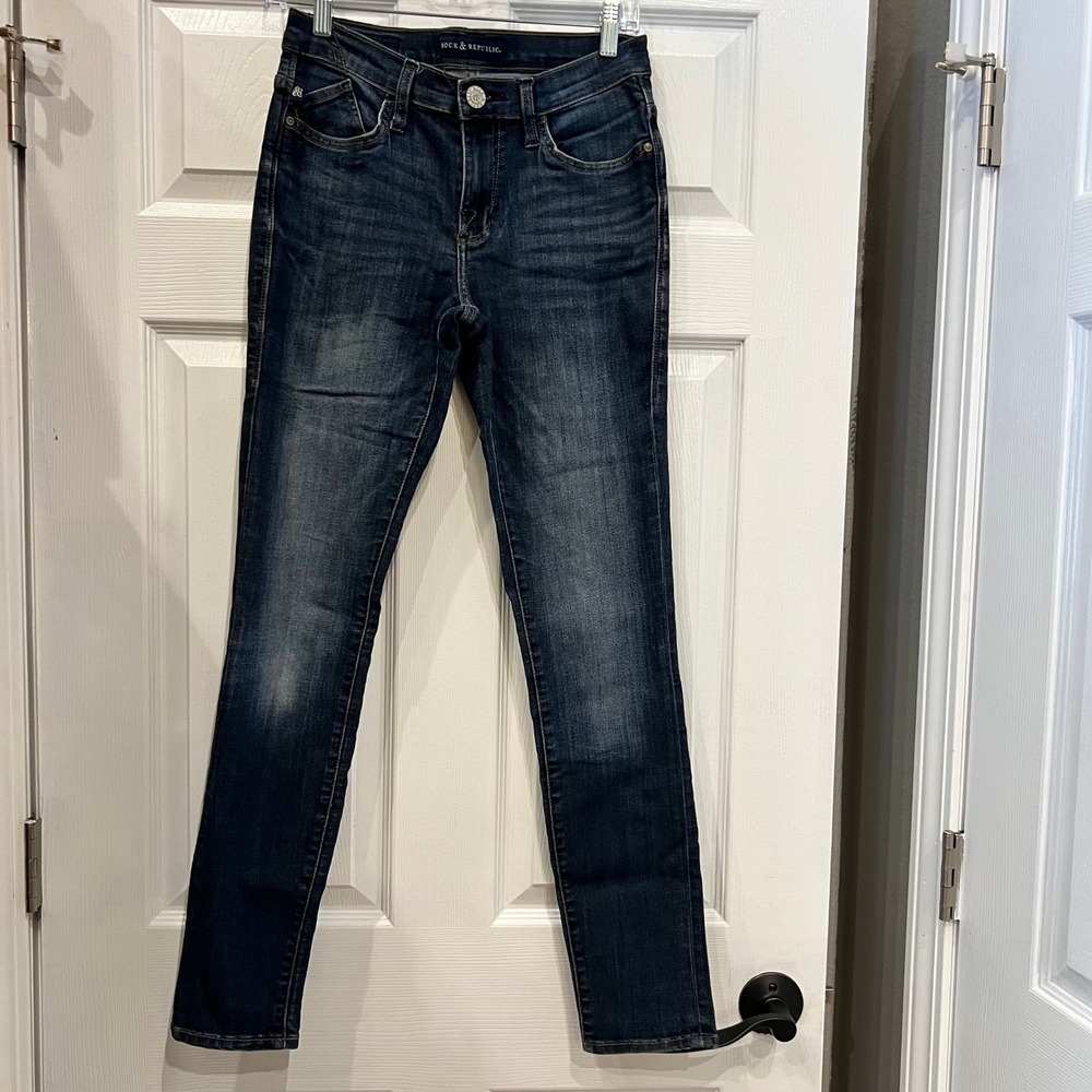 Rock & Republic Berlin Skinny Jeans Cotton Blend Dark Wash Blue Edgy Y2K 4